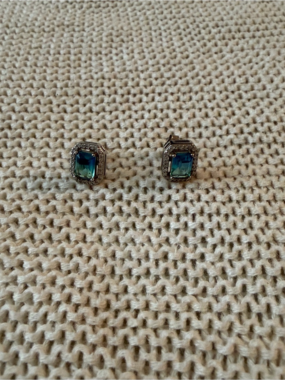 Blue-Green Crystal Halo Stud Earrings - Women Jewelry